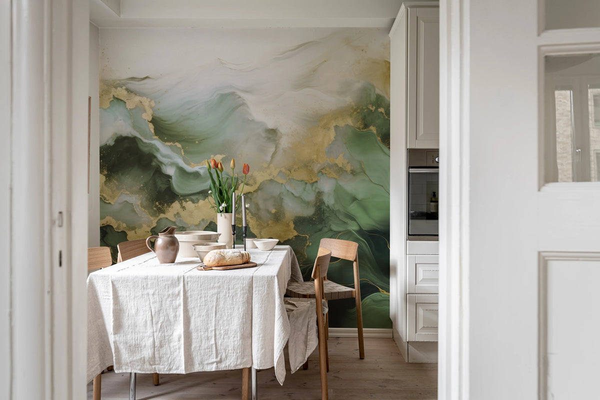 Gold Stream, Green Mural Wallpaper - room preview 02