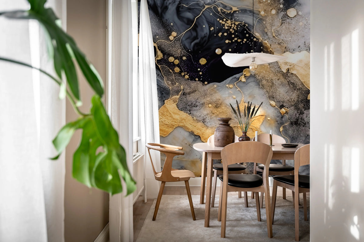 Marble Stream, Black Mural Wallpaper - room preview 02