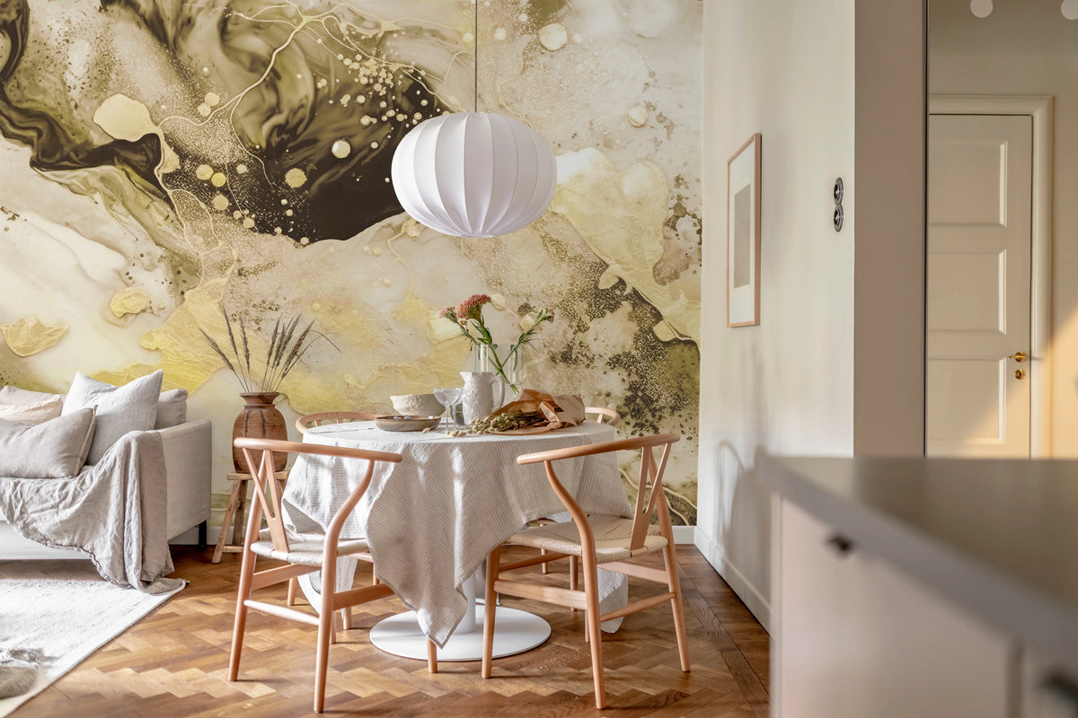Marble Stream, Gold Mural Wallpaper - room preview 02