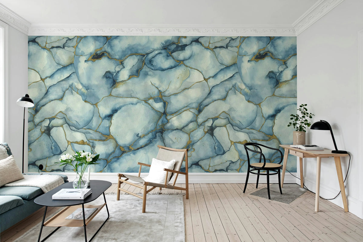 Agate Dreams, Blue Mural Wallpaper - room preview 02