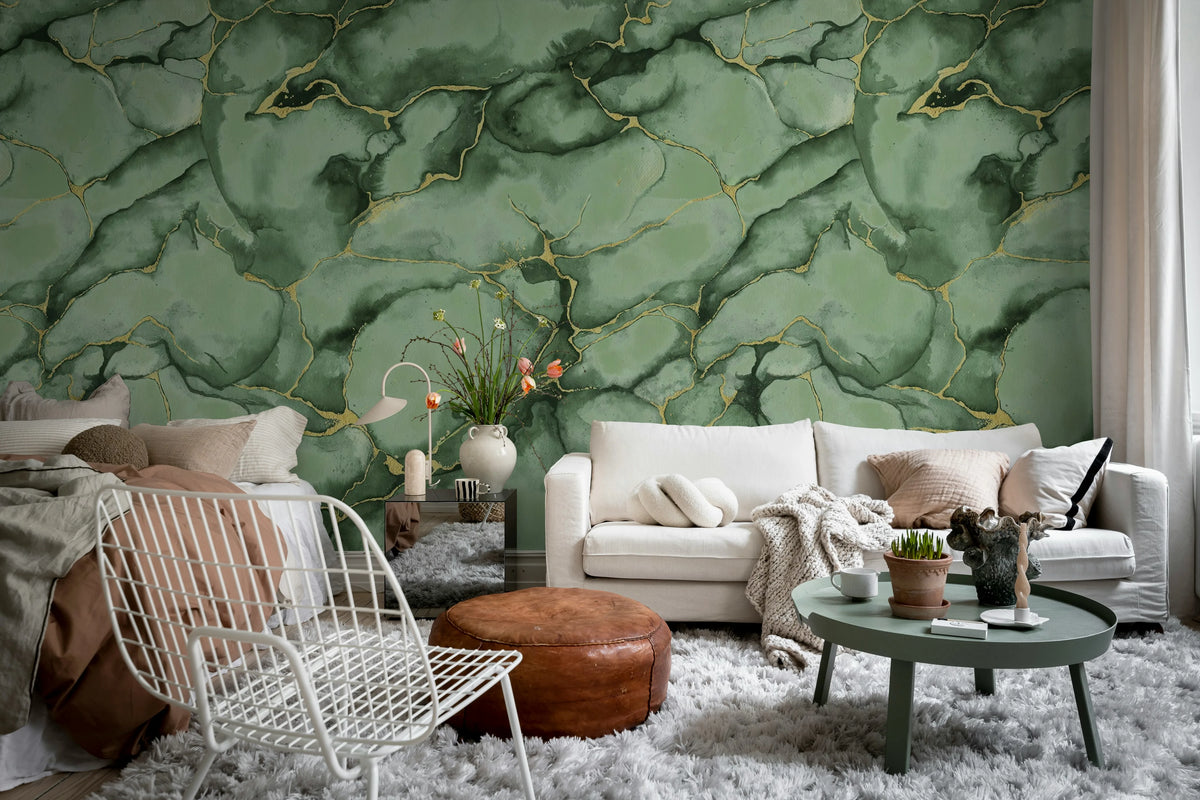Agate Dreams, Green Mural Wallpaper - room preview 02