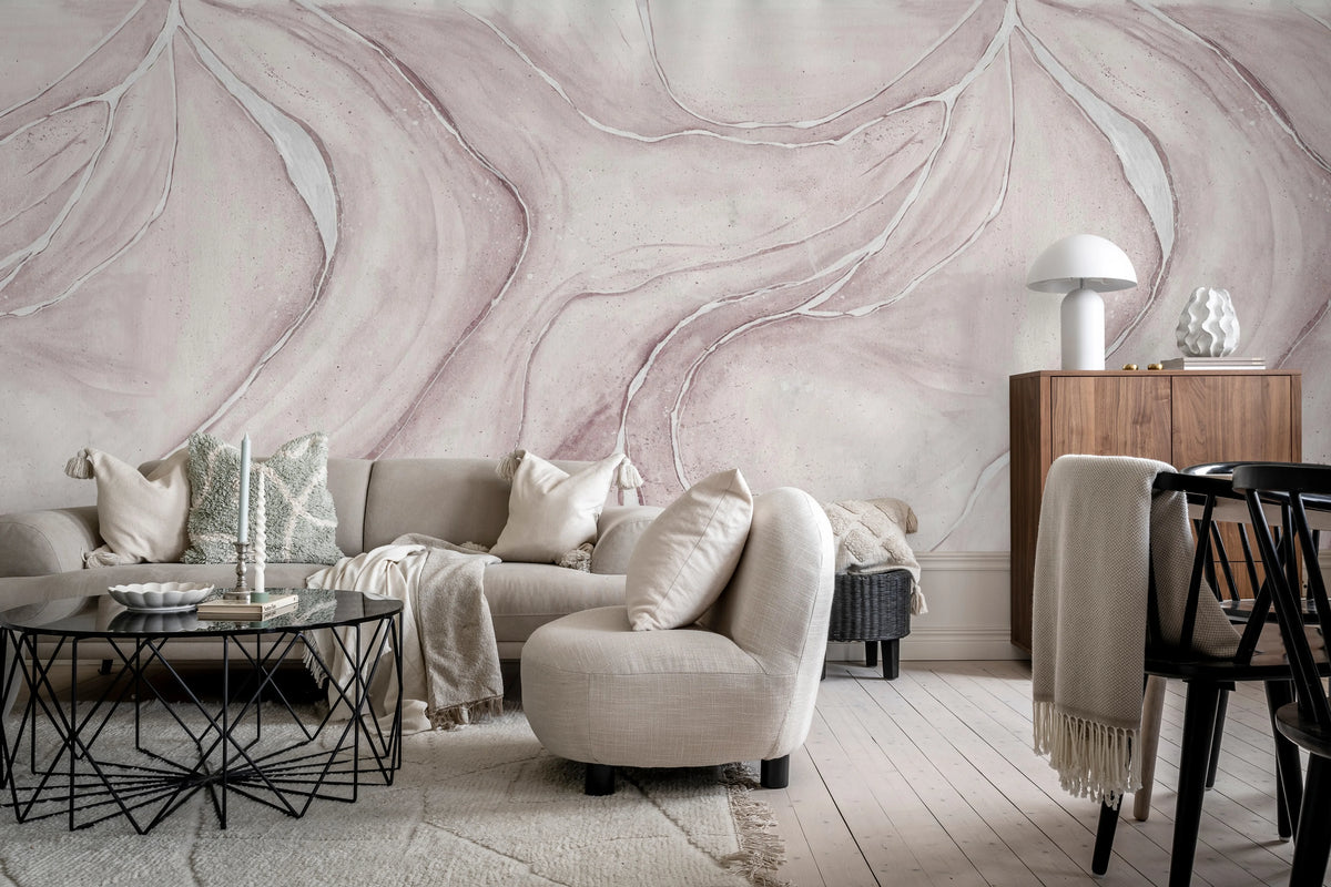 Watercolor Flow, Dusty Pink Mural Wallpaper - room preview 02