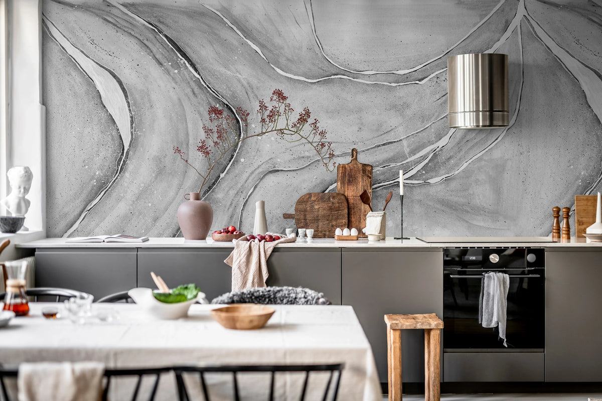 Watercolor Flow, Gray Mural Wallpaper - room preview 02
