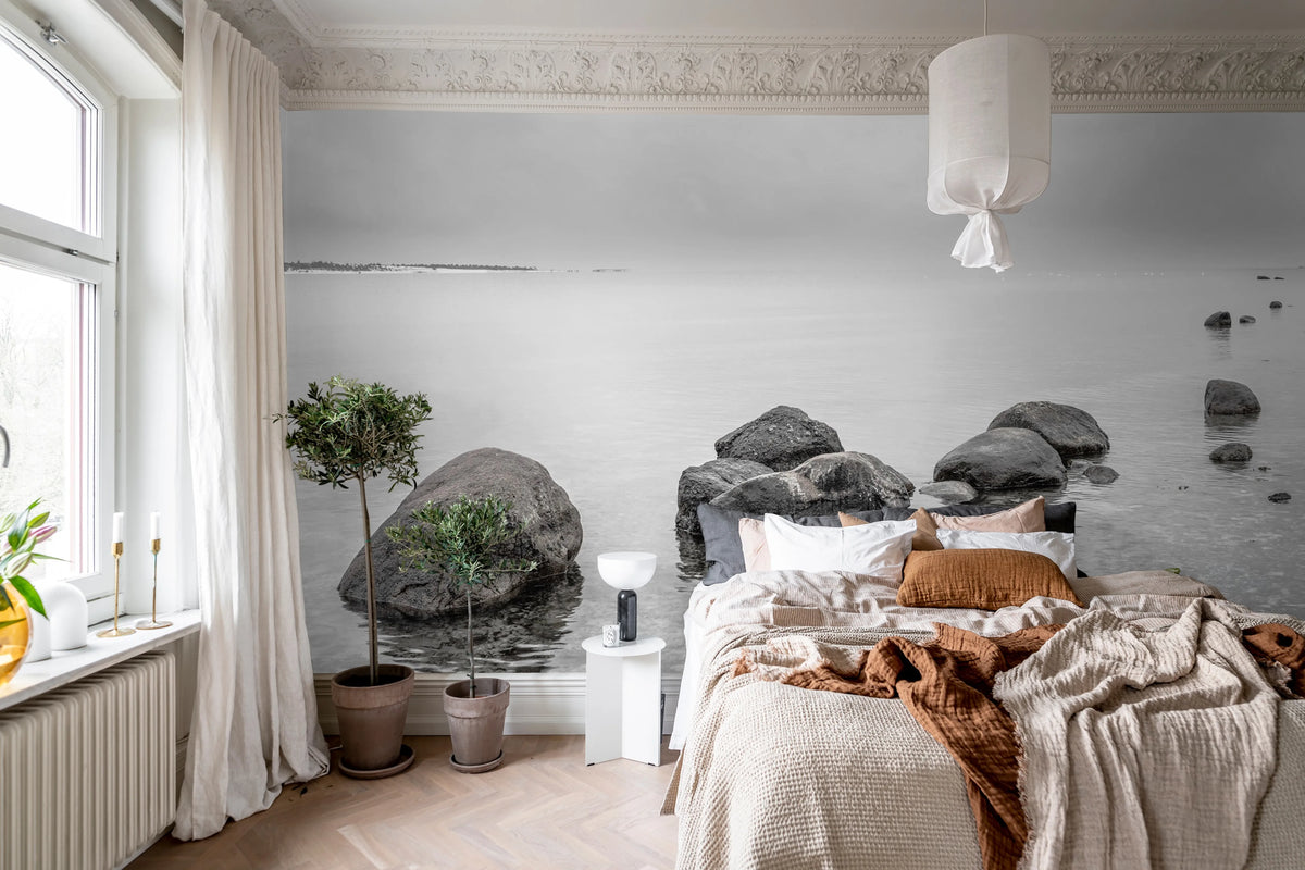 Rocky Lake, Gray Mural Wallpaper - room preview 02
