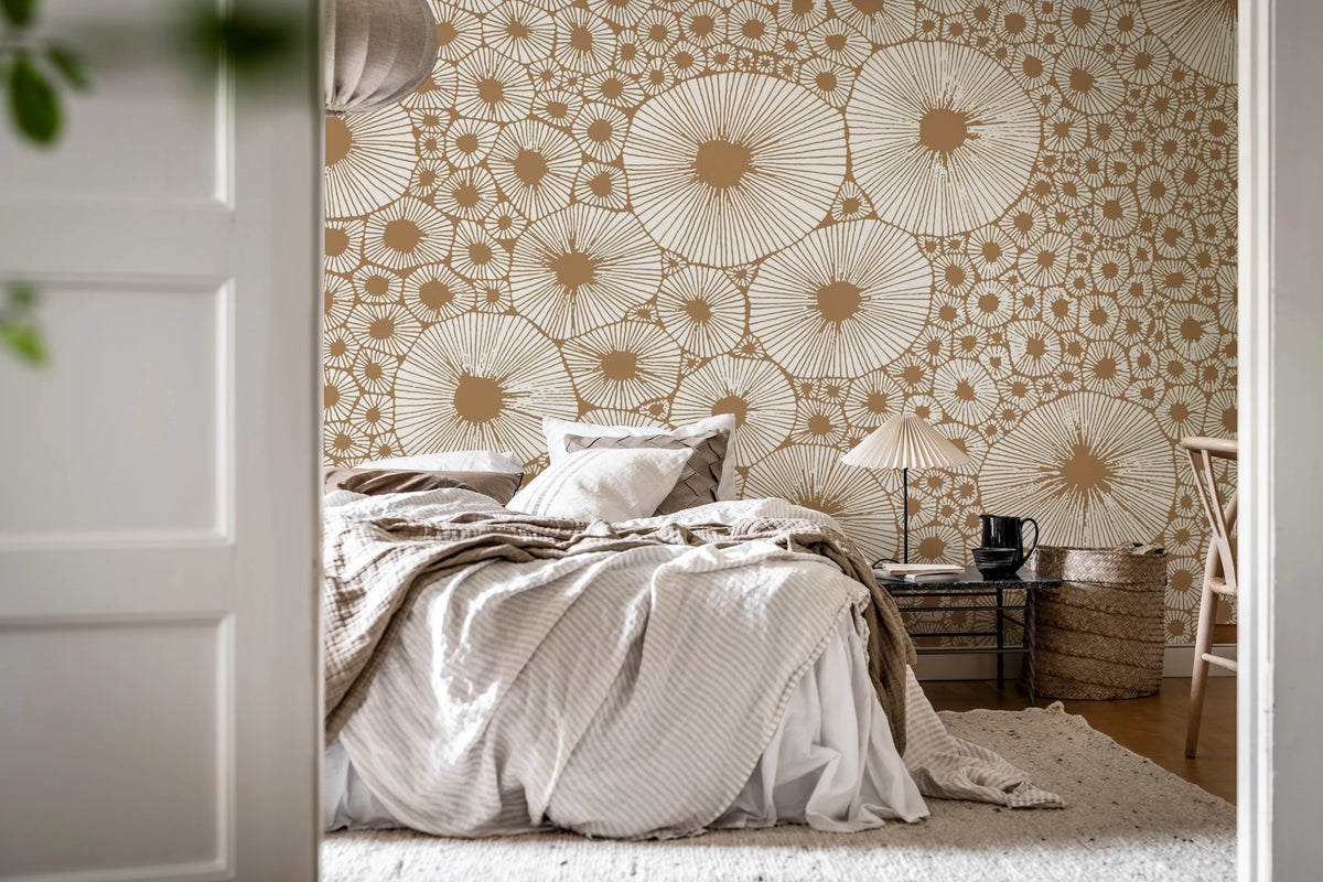 Bold Coral, Brown Mural Wallpaper - room preview 02
