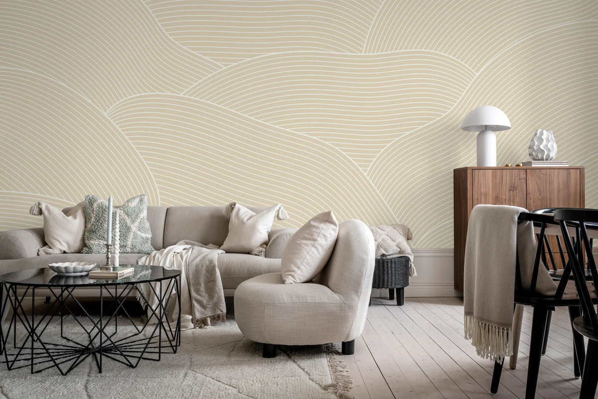 Drawn Hills, Beige Mural Wallpaper - room preview 02