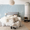 Big Leafs, Baby Blue Mural Wallpaper - room preview 02