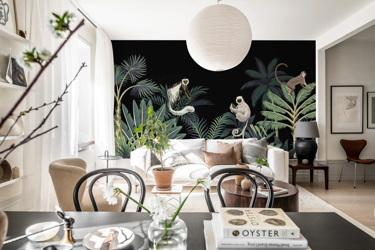 Jungle Monkeys, Black Mural Wallpaper - room preview 02