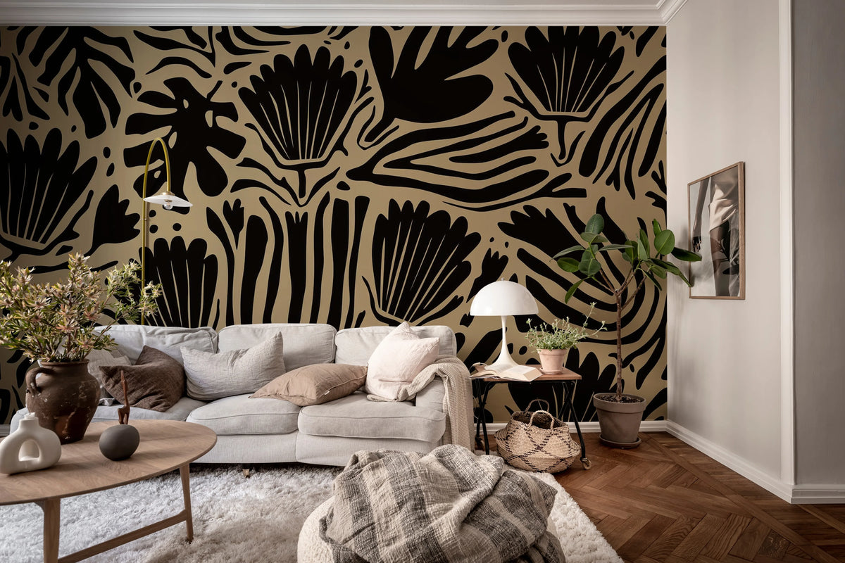 Abstract Blossoms, Brown Mural Wallpaper - room preview 02