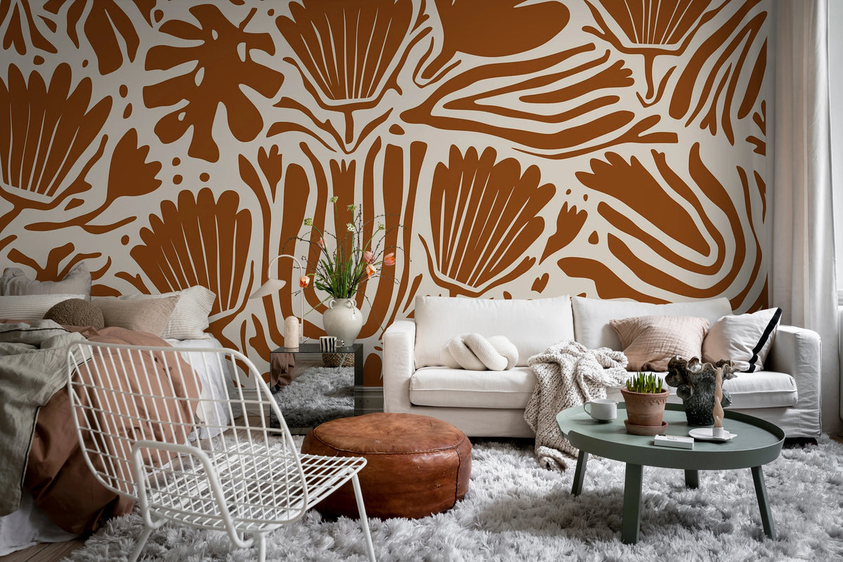 Abstract Blossoms, Terracotta Mural Wallpaper - room preview 02