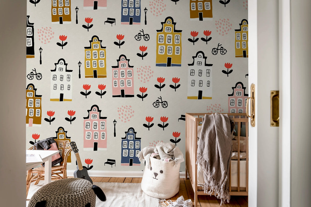 Sweet Town, Pastel Mural Wallpaper - room preview 02
