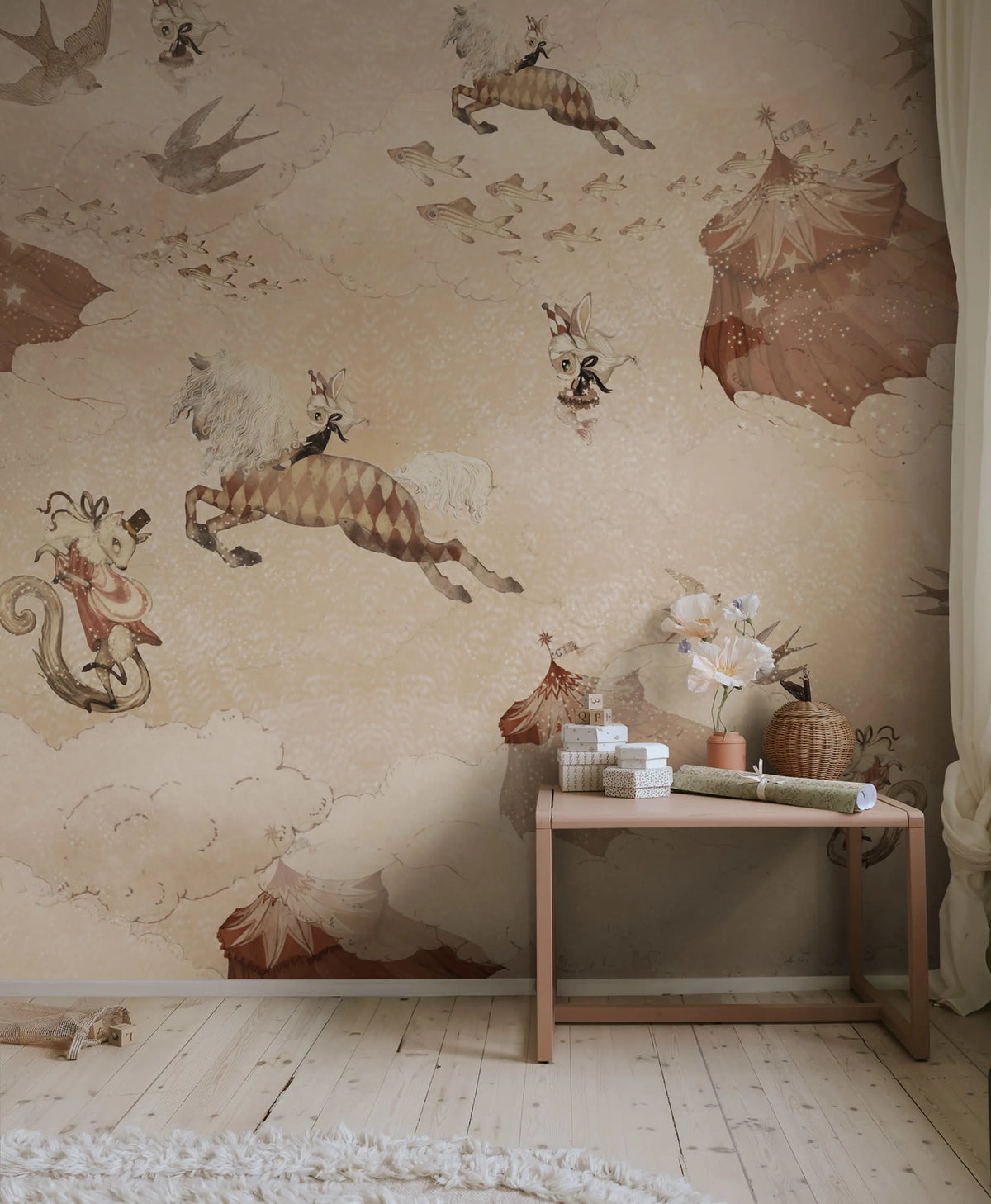 Flying Circus, Misty Pink Mural Wallpaper - room preview 02