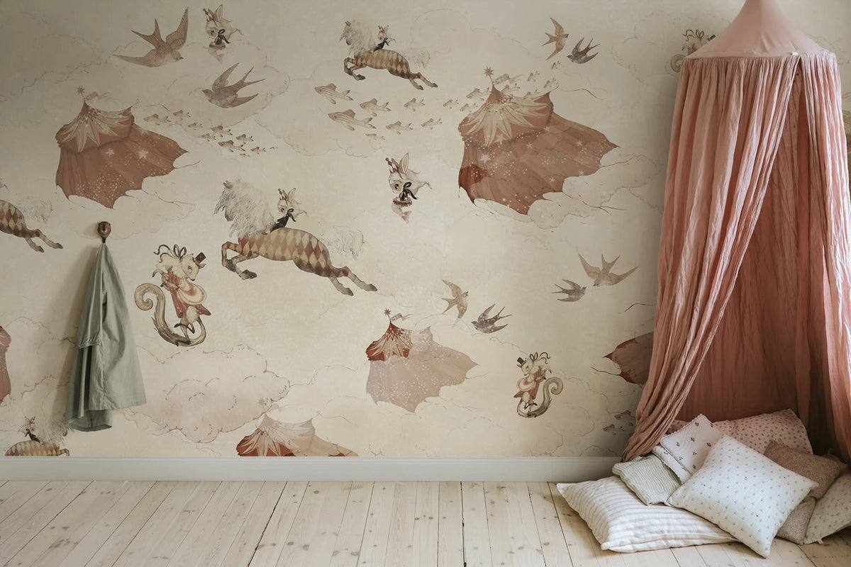 Flying Circus, Sandy White Mural Wallpaper - room preview 02
