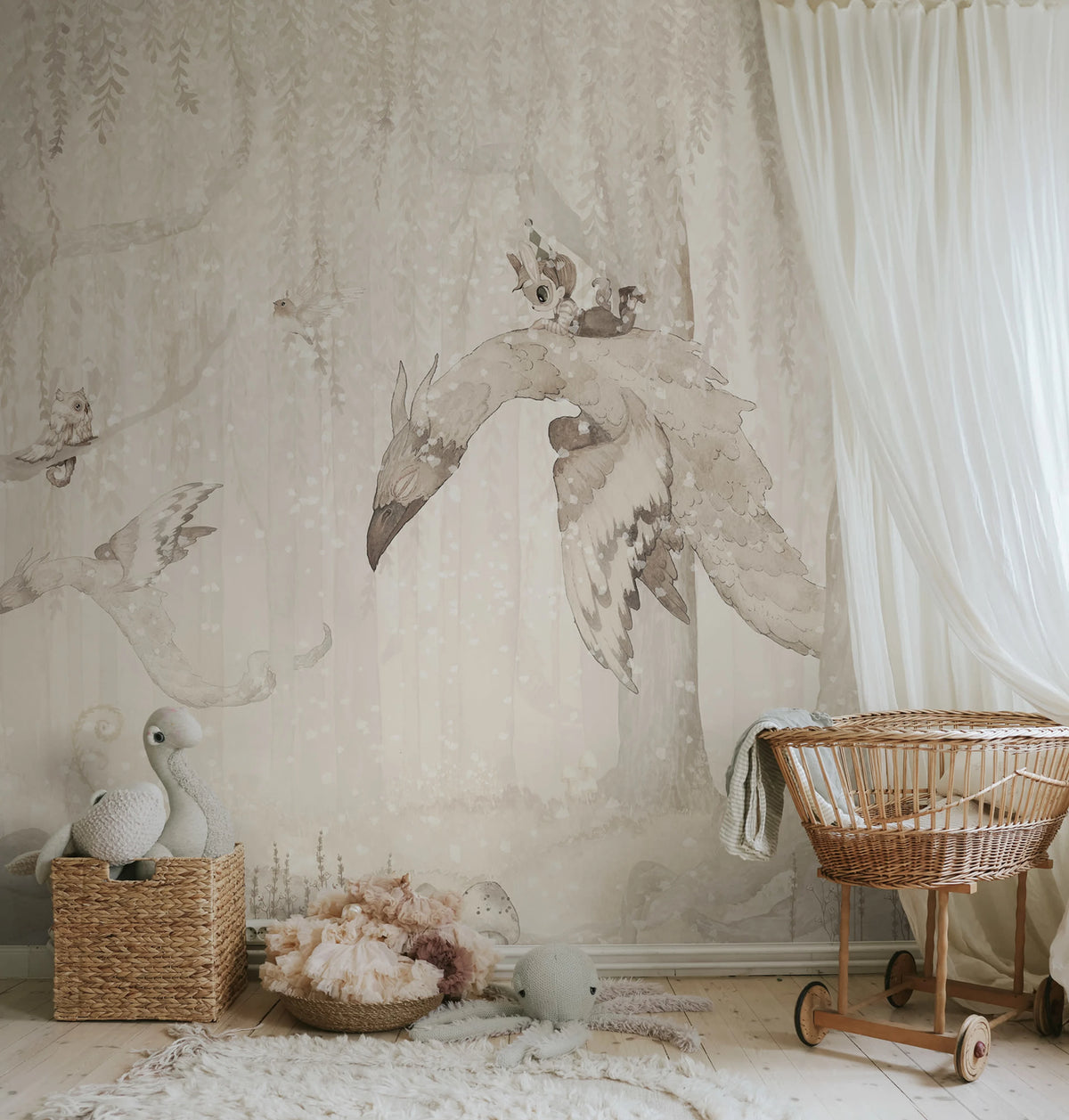 Dream Forest Boy, Off White Mural Wallpaper - room preview 02