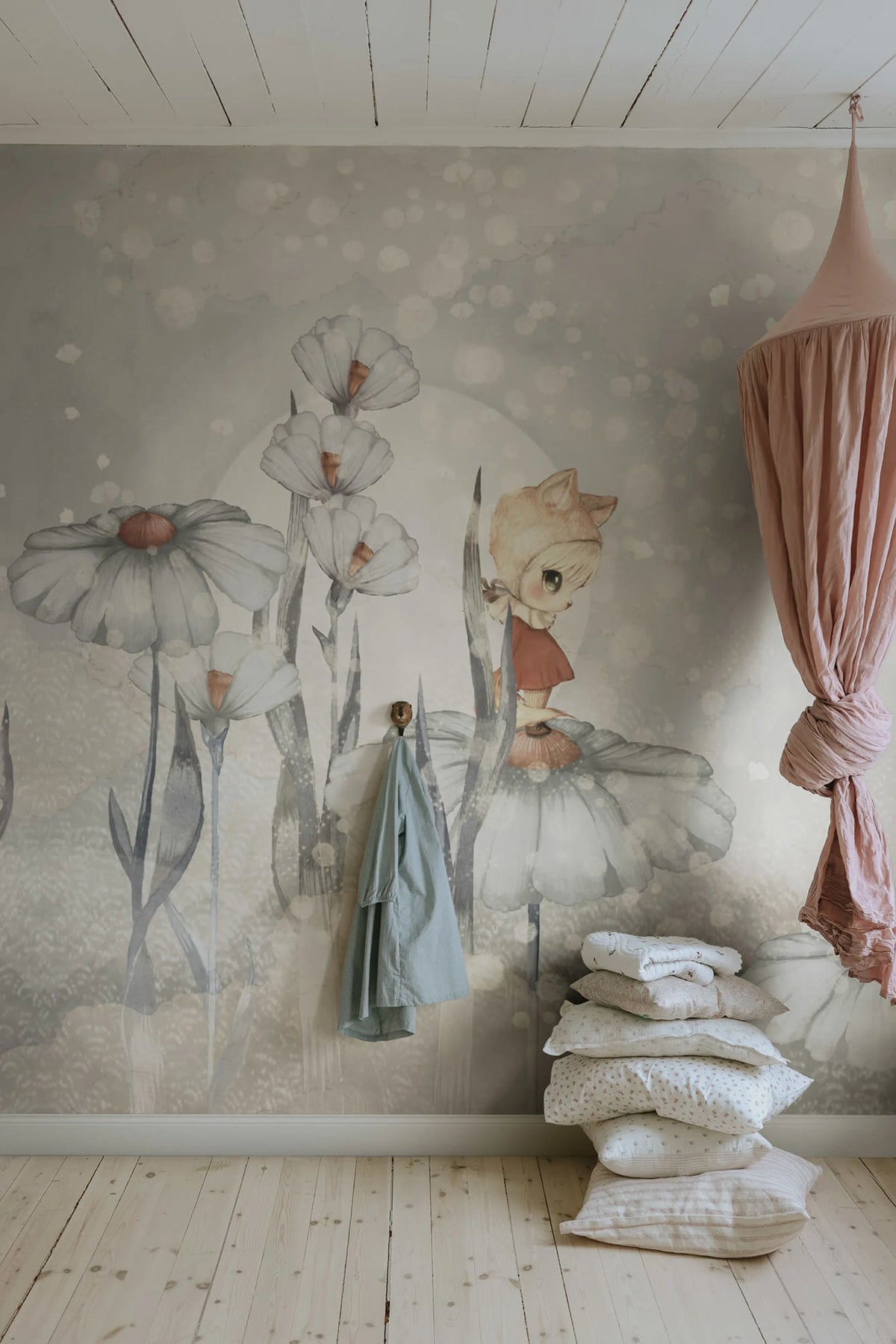 Bloomy Fields of Marion, Blue Mural Wallpaper - room preview 02