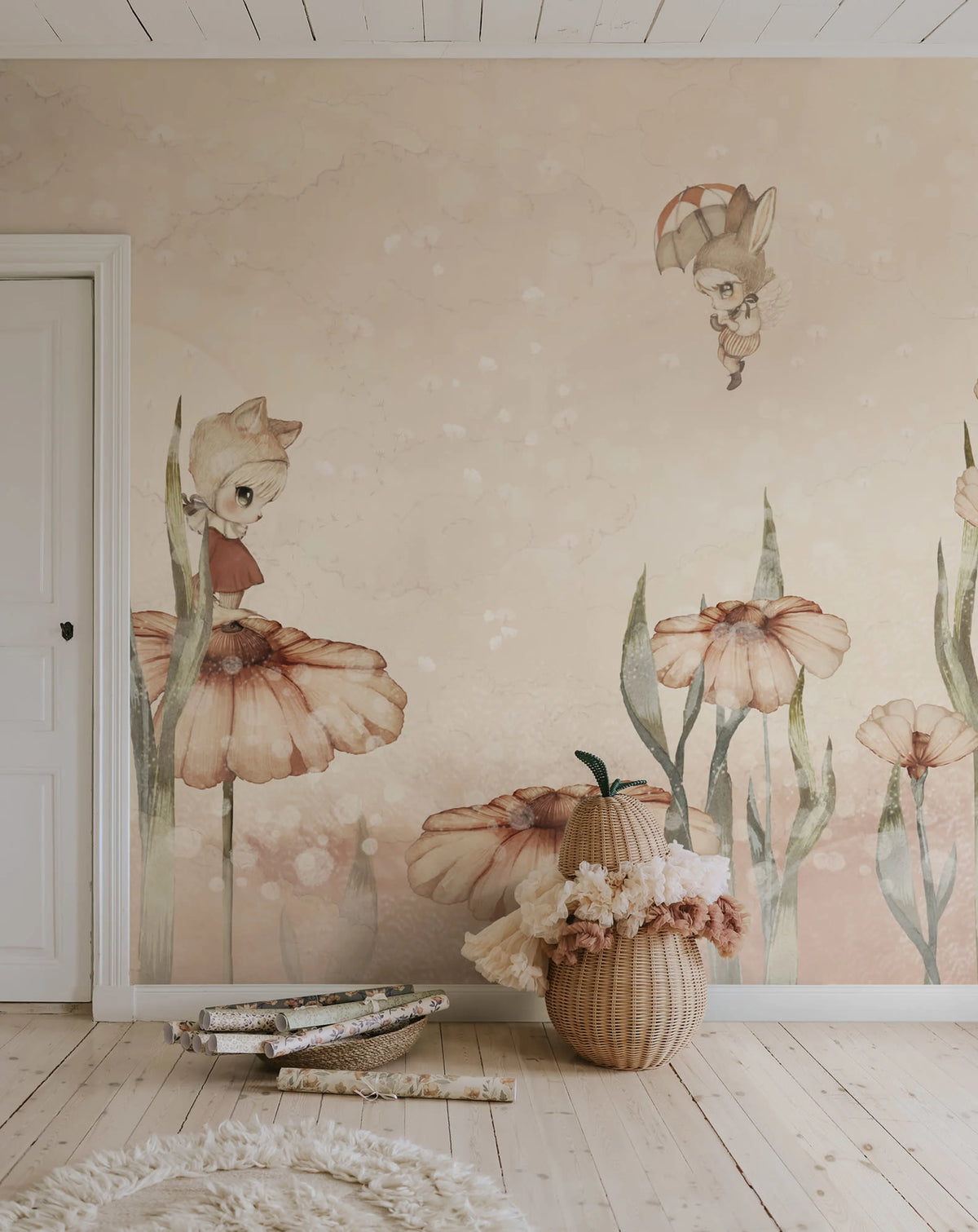 Bloomy Fields of Marion, Pink Mural Wallpaper - room preview 02