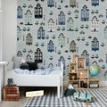 Sweet Town, Blue Mural Wallpaper - room preview 02