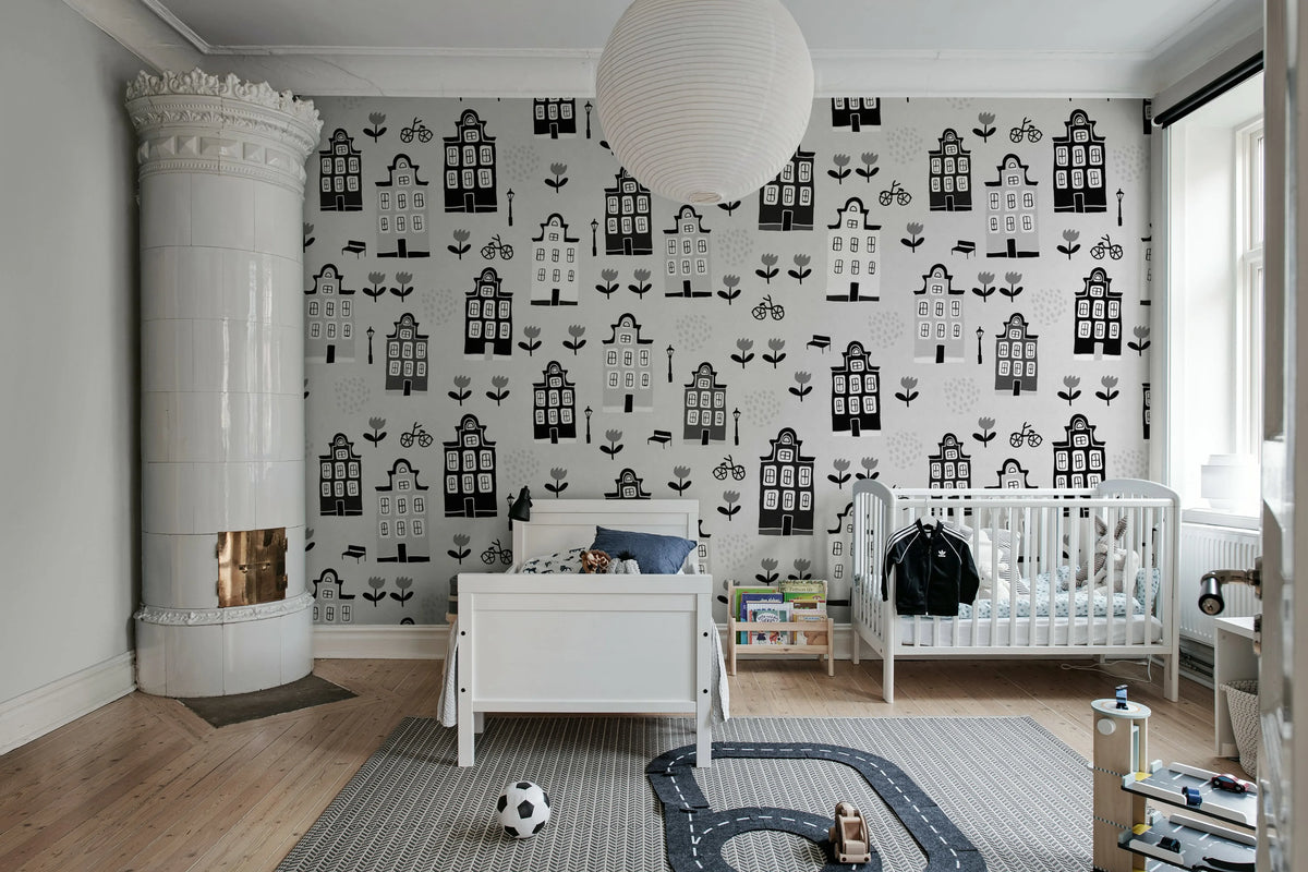 Sweet Town, Gray Mural Wallpaper - room preview 02