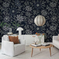 Grand Flowers, Blue Mural Wallpaper - room preview 02