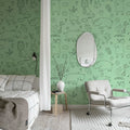 Sketches, Green Mural Wallpaper - room preview 02