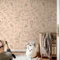 Sketches, Pink Mural Wallpaper - room preview 02