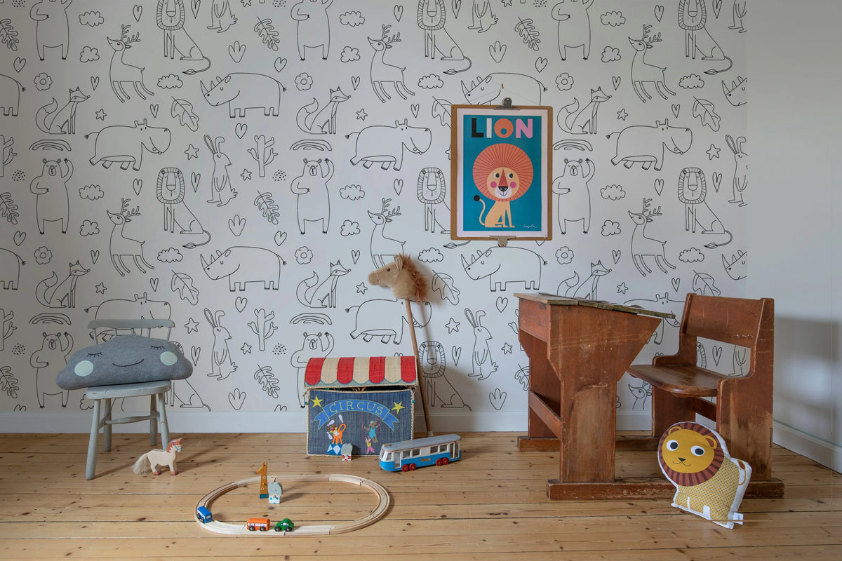 Sketches, Black & White Mural Wallpaper - room preview 02