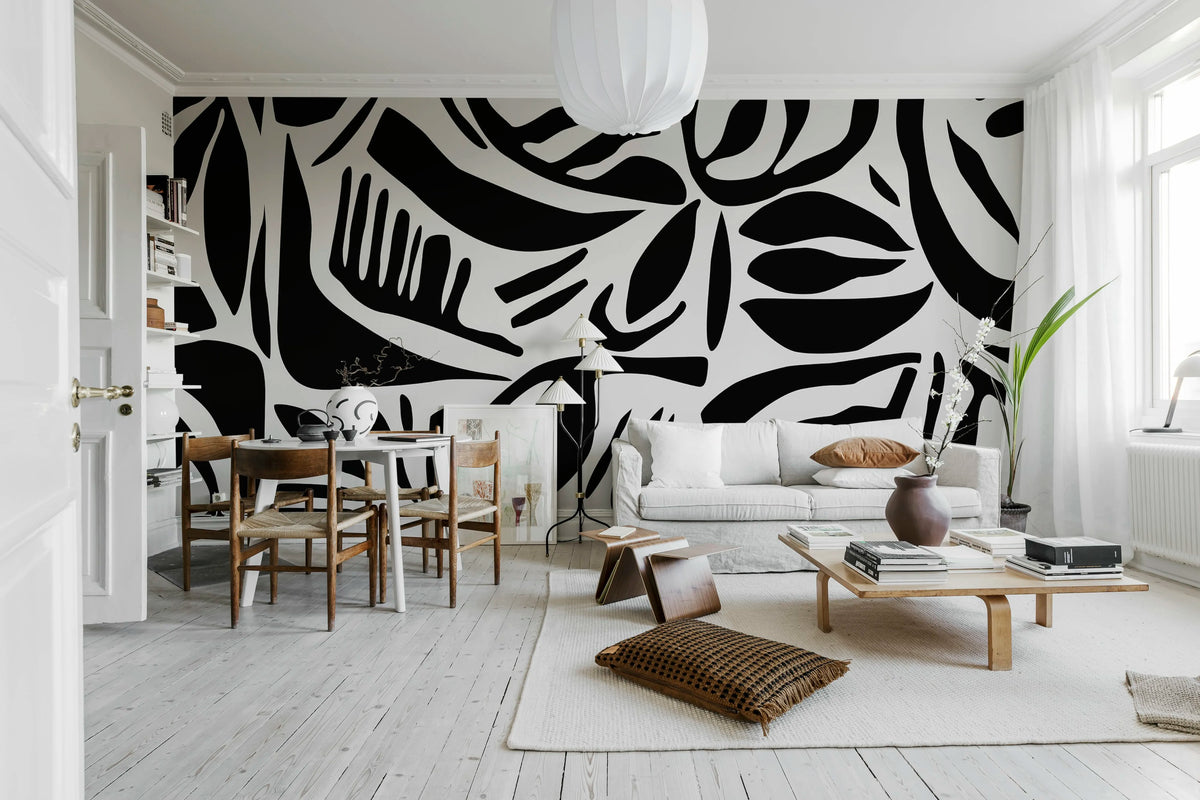 Abstract Leafs, Black & White Mural Wallpaper - room preview 02