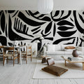 Abstract Leafs, Black & White Mural Wallpaper - room preview 02