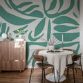 Abstract Leafs, Turquoise Mural Wallpaper - room preview 02