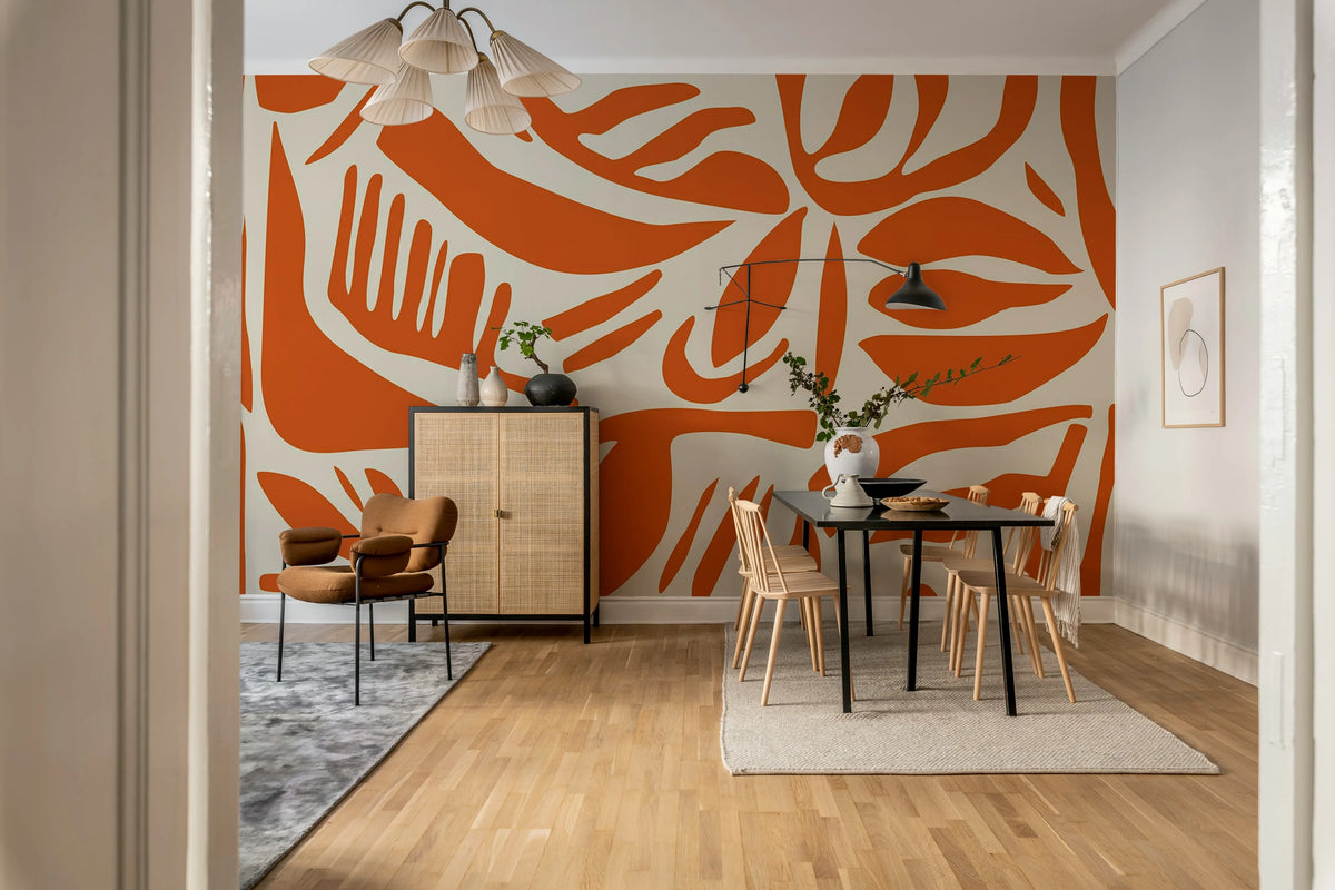 Abstract Leafs, Terracotta Mural Wallpaper - room preview 02