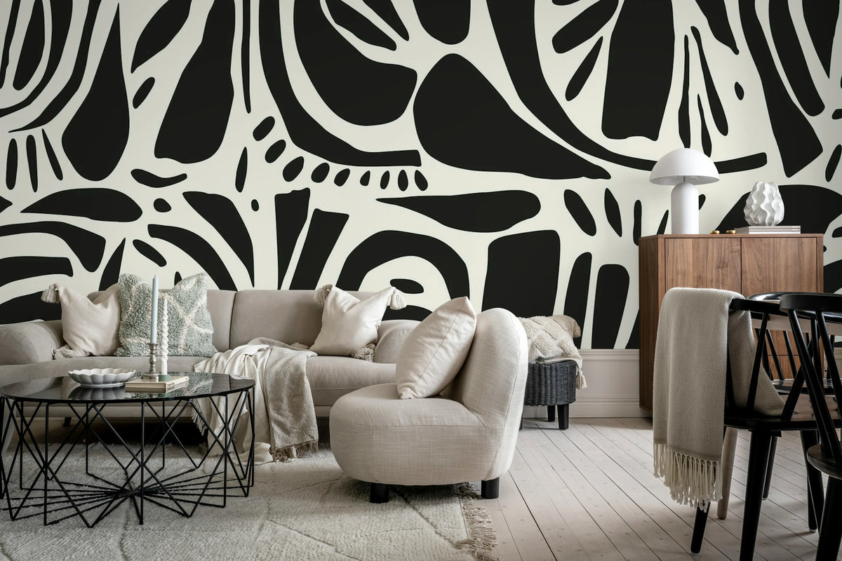 Abstract Forms, Black & white Mural Wallpaper - room preview 02