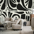 Abstract Forms, Black & white Mural Wallpaper - room preview 02