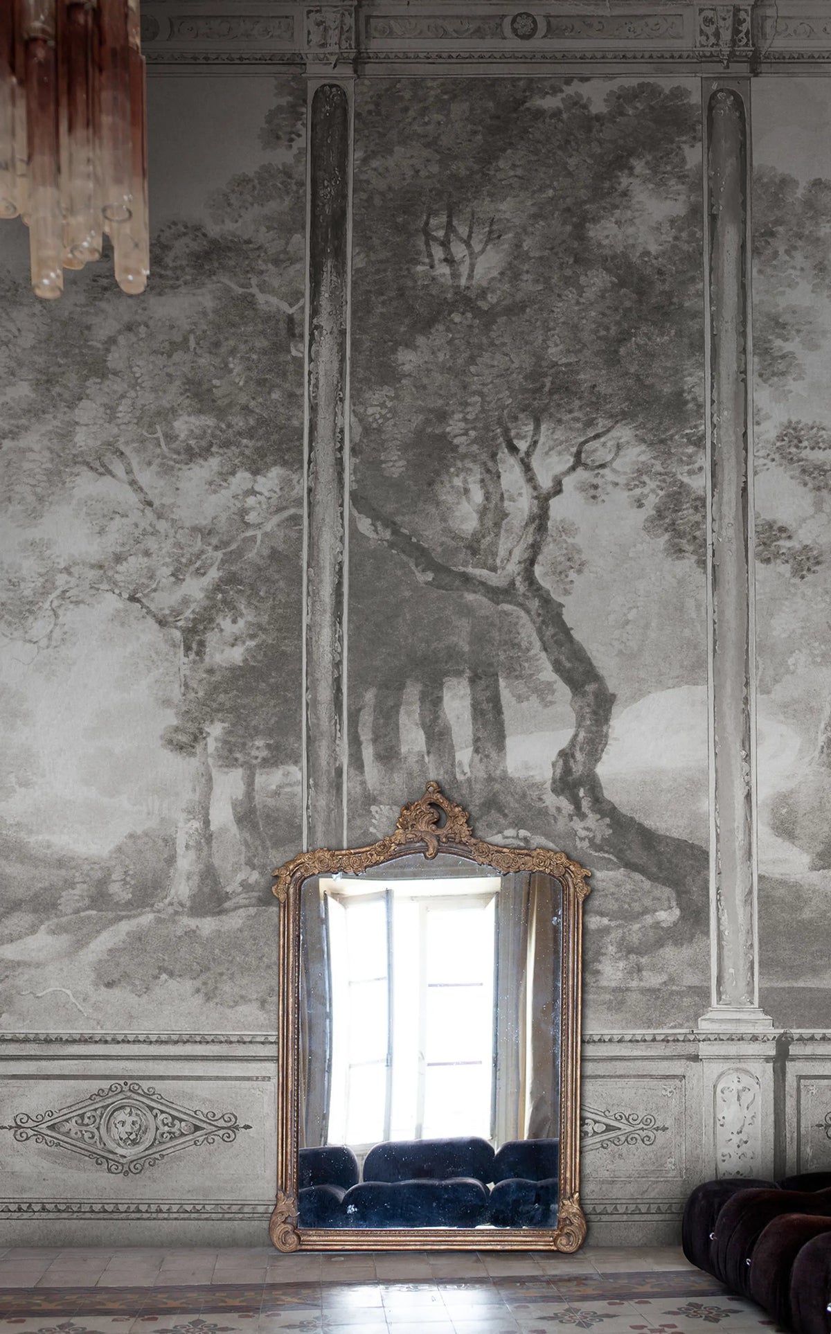 Woodland Panels, Gray Mural Wallpaper - room preview 02
