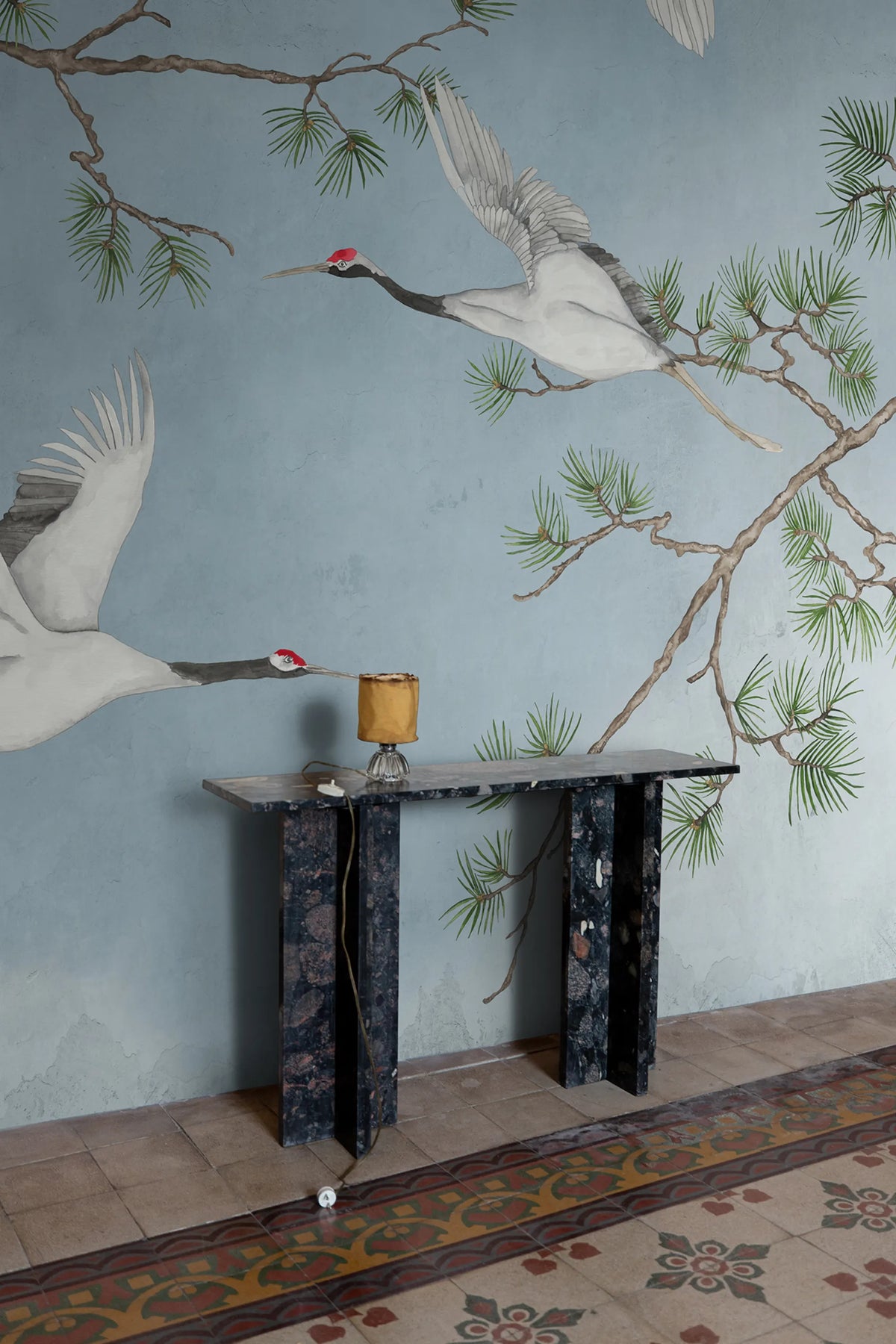 Majestic Cranes, Blue Mural Wallpaper - room preview 02