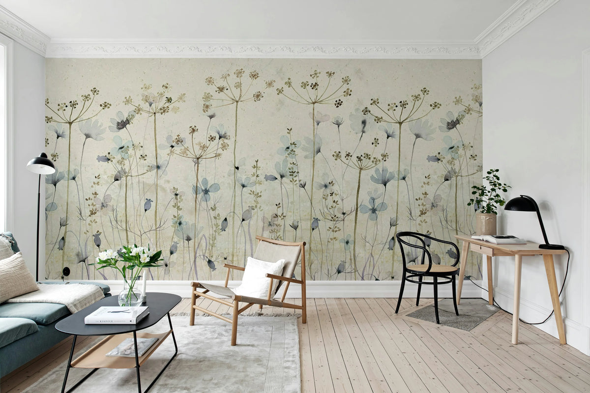 Dreamy Meadow, Blue Mural Wallpaper - room preview 02