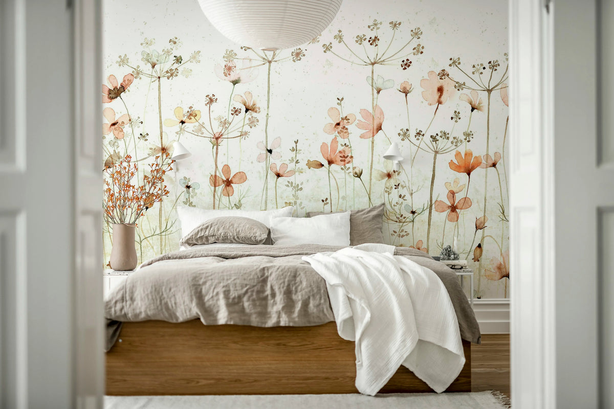 Dreamy Meadow, Red Mural Wallpaper - room preview 02