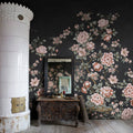 Floral Chinoiserie, Black Mural Wallpaper - room preview 02