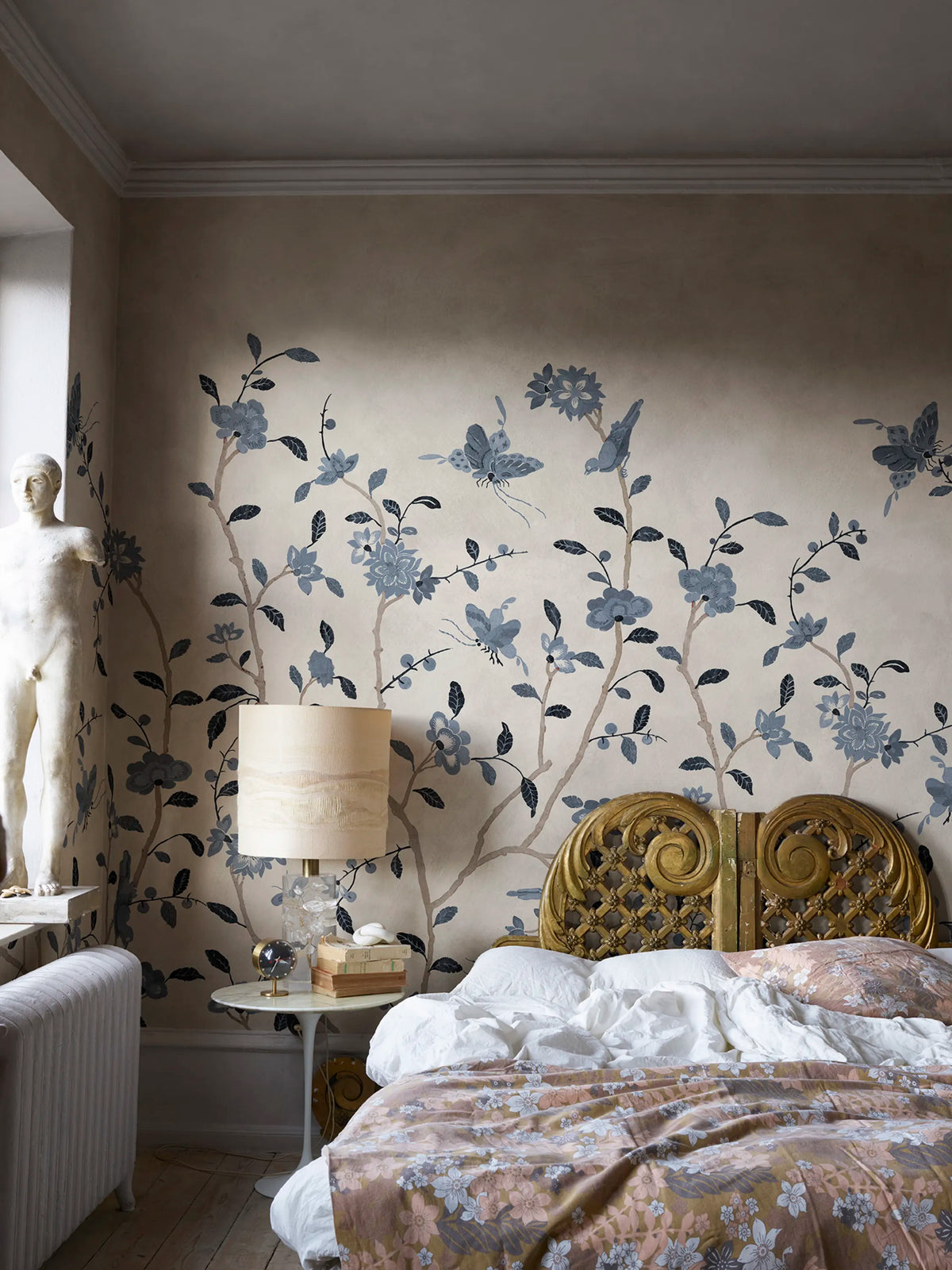 Whispering Petals, Blue Mural Wallpaper - room preview 02