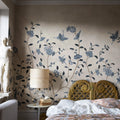 Whispering Petals, Blue Mural Wallpaper - room preview 02