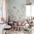 Whispering Petals, Light Blue Mural Wallpaper - room preview 02