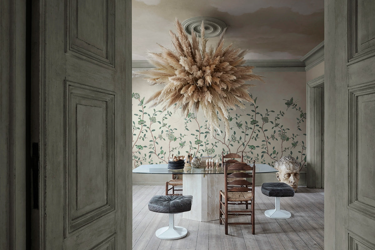 Whispering Petals, Green Mural Wallpaper - room preview 02