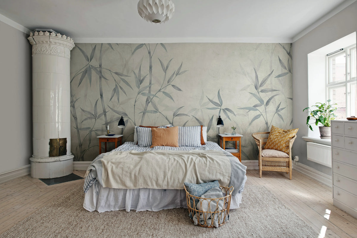 Bamboo Horizon, Blue Mural Wallpaper - room preview 02