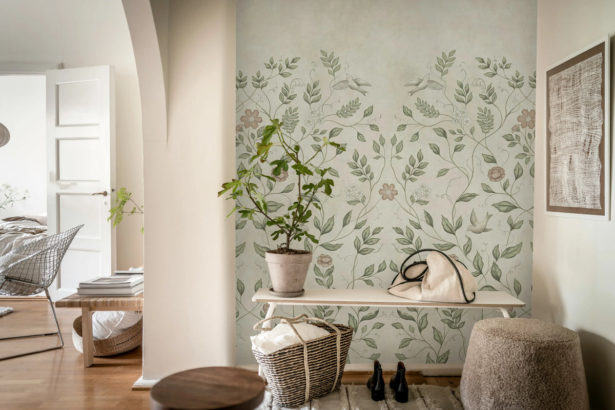 Serene Garden, Beige Mural Wallpaper - room preview 02