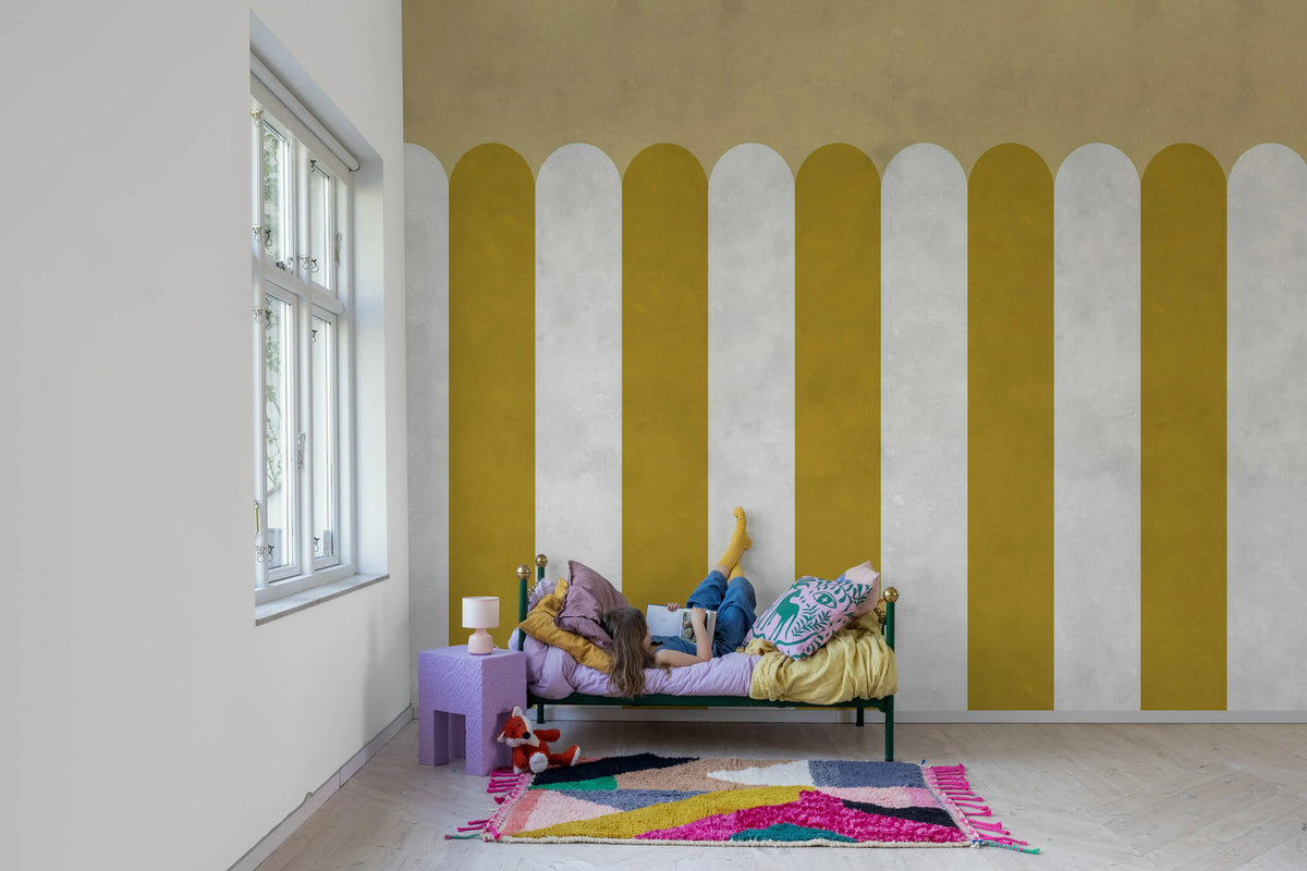 Circus Stripes, Mustard Mural Wallpaper - room preview 02