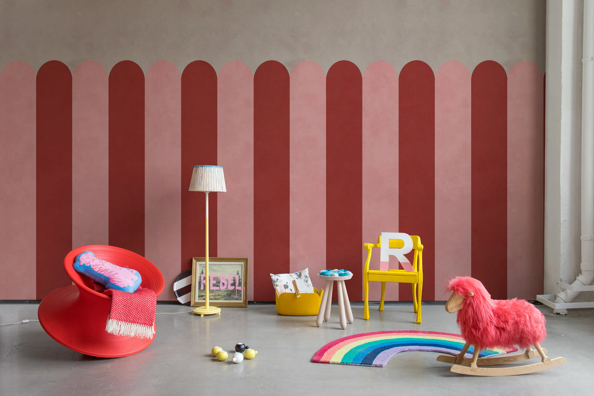 Circus Stripes, Raspberry Mural Wallpaper - room preview 02