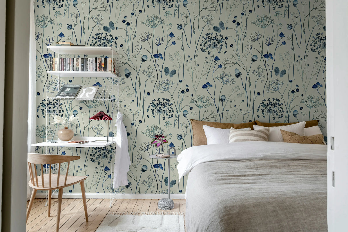 Flower Garden, Blue Mural Wallpaper - room preview 02