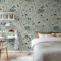 Flower Garden, Blue Mural Wallpaper - room preview 02