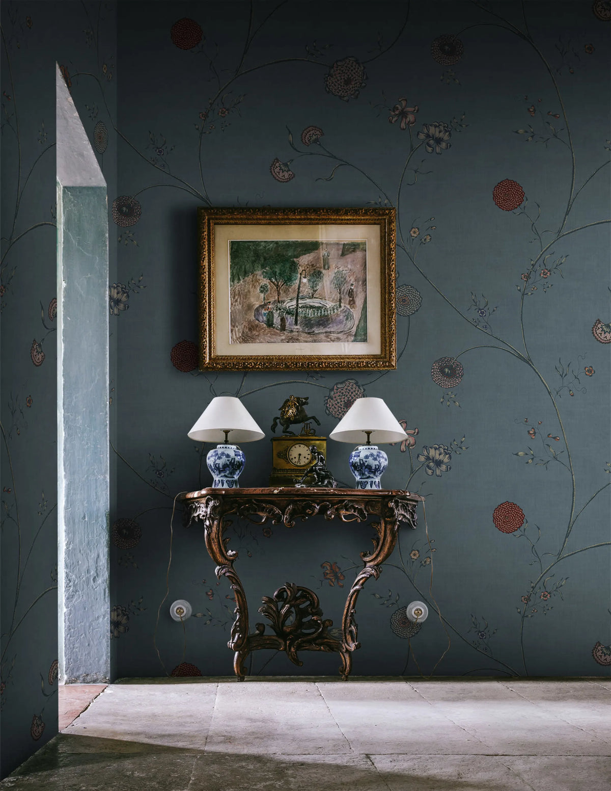 Grand Flower Thread, Blue Mural Wallpaper - room preview 02