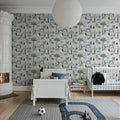 Happy Zebra, Blue Mural Wallpaper - room preview 02