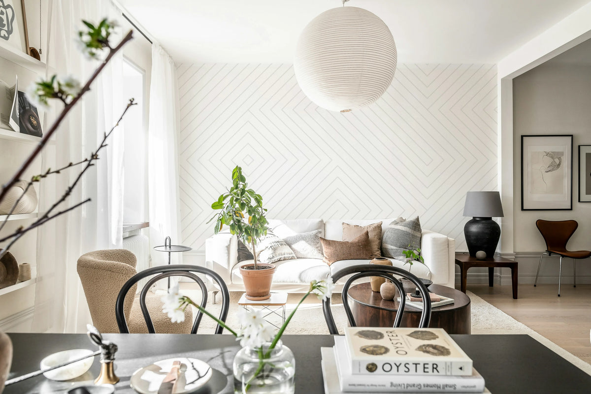 Labyrinth, White Mural Wallpaper - room preview 02